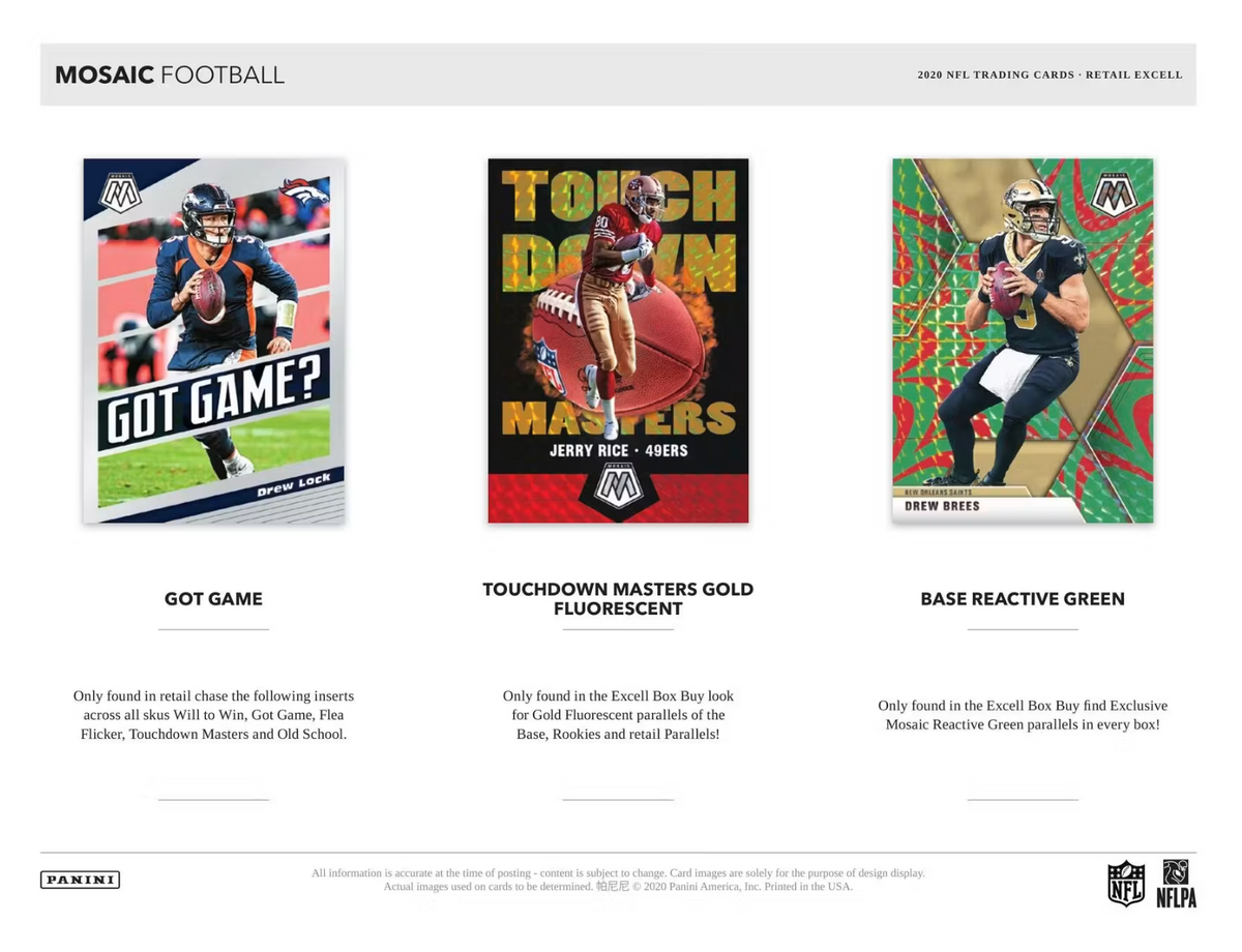 2020 Panini Mosaic NFL Trading Cards Blaster Box- 4 Exclusive Parallels