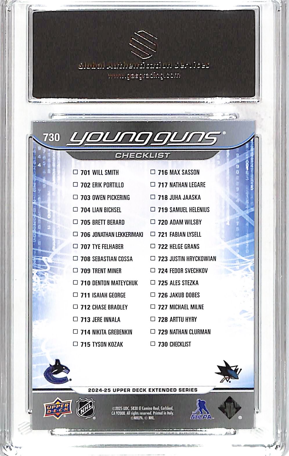 2024-25 Upper Deck Jonathan Lekkerimakir/Will Smith Young Gun Rookie 730 GAS 9.5