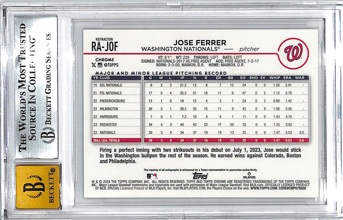 2024 Topps Chrome Jose Ferrer Rookie Autograph Refractor /499 #RA-JOF BGS 9