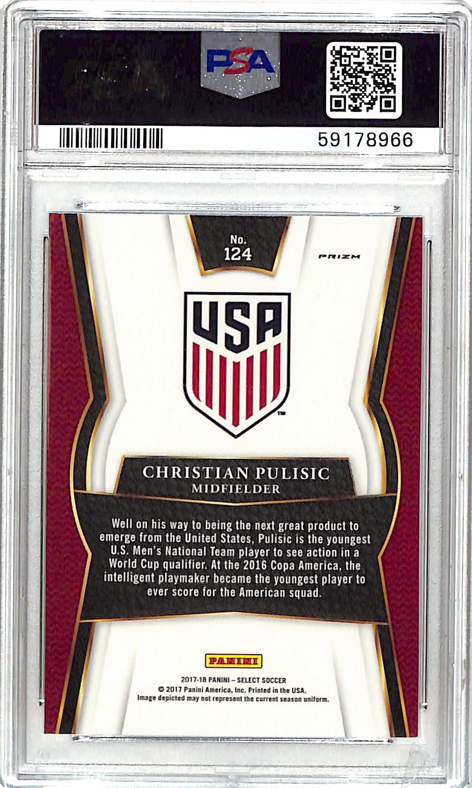 2017 Panini Select Christian Pulisic Silver #124 PSA 9 USA