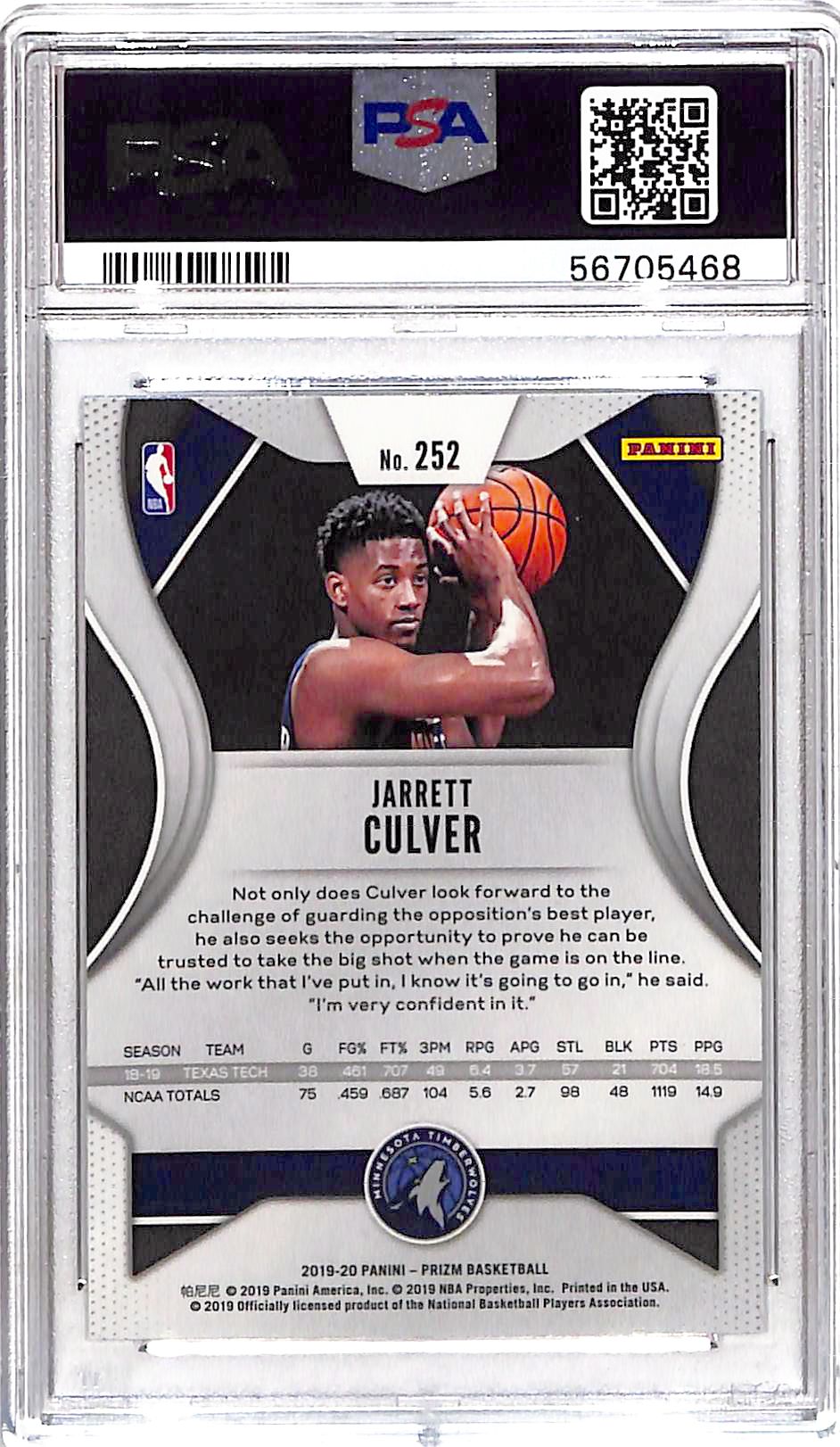 2019 Panini Prizm Jarrett Culver #252 PSA 10