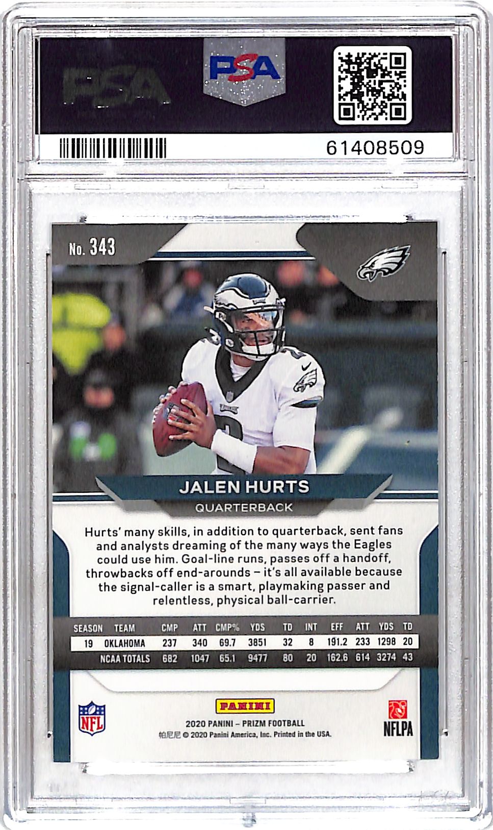 2020 Panini Prizm Jalen Hurts Rookie #343 PSA 10 Philadelphia Eagles