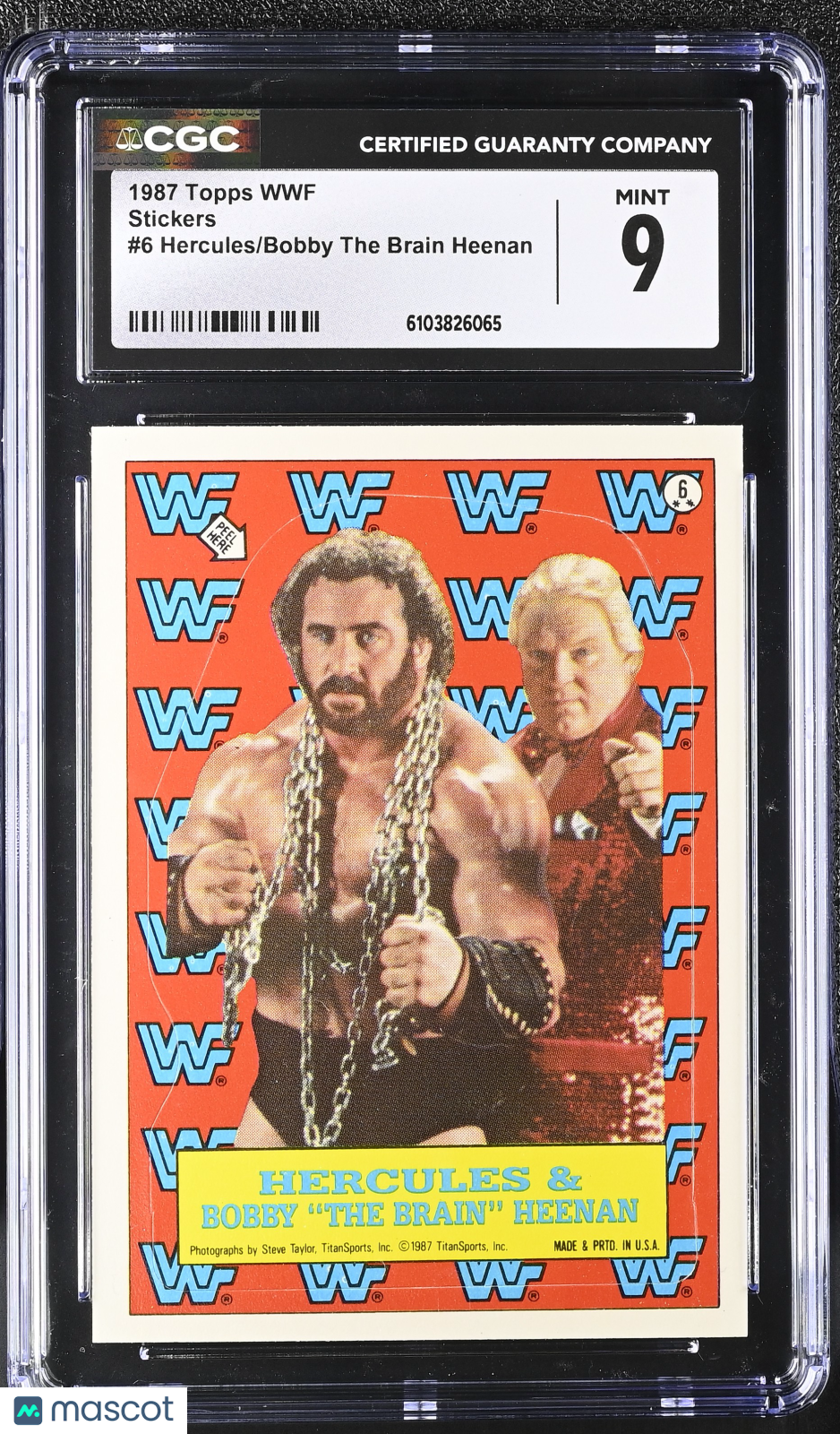 1987 Topps WWF Hercules/Bobby The Brain Heenan Stickers #6 CGC 9