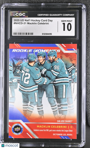 2025 UD Nat'l Hockey Card Day Macklin Celebrini Rookie #NHCD-31 CGC 10 Sharks