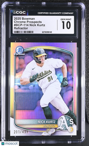 2025 Bowman Nick Kurtz Refractor /499 Rookie Chrome Prospects #BCP-114 CGC 10