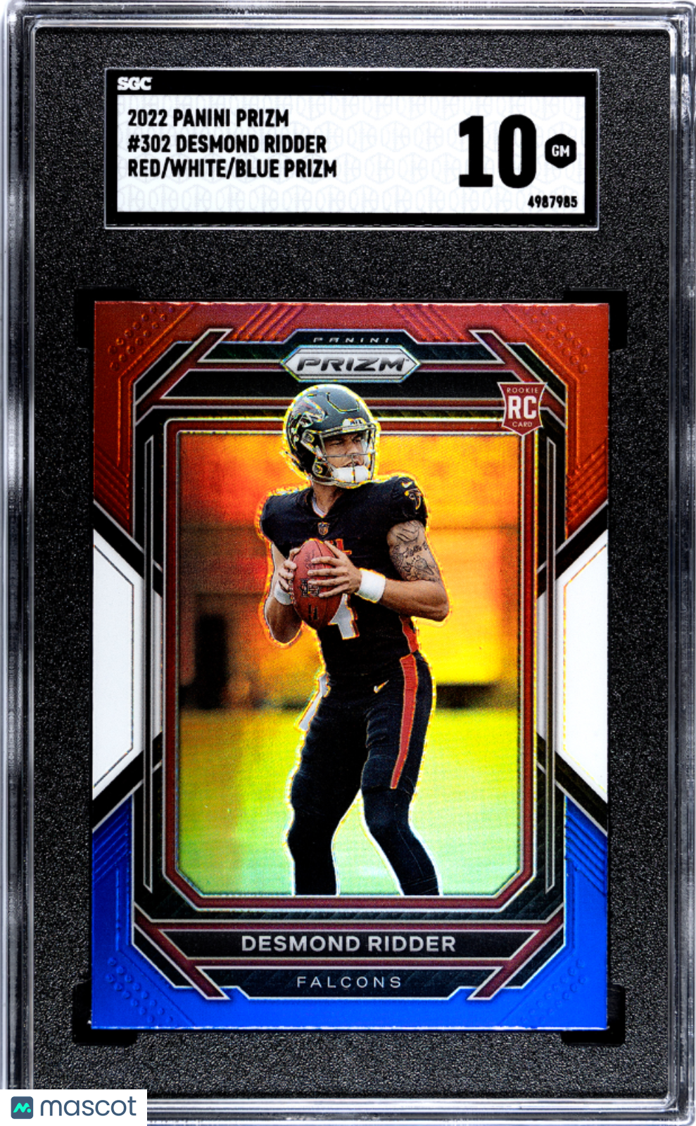 2022 Panini Prizm Desmond Ridder Red White Blue Rookie #302 SGC 10 Falcons