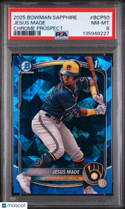 2025 Bowman Sapphire Chrome Prospects Jesus Made Rookie #BCP50 PSA 8 Brewers