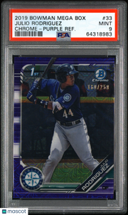 2019 Bowman Mega Box Chrome Julio Rodriguez Purple /250 Rookie 33 PSA 9 Mariners