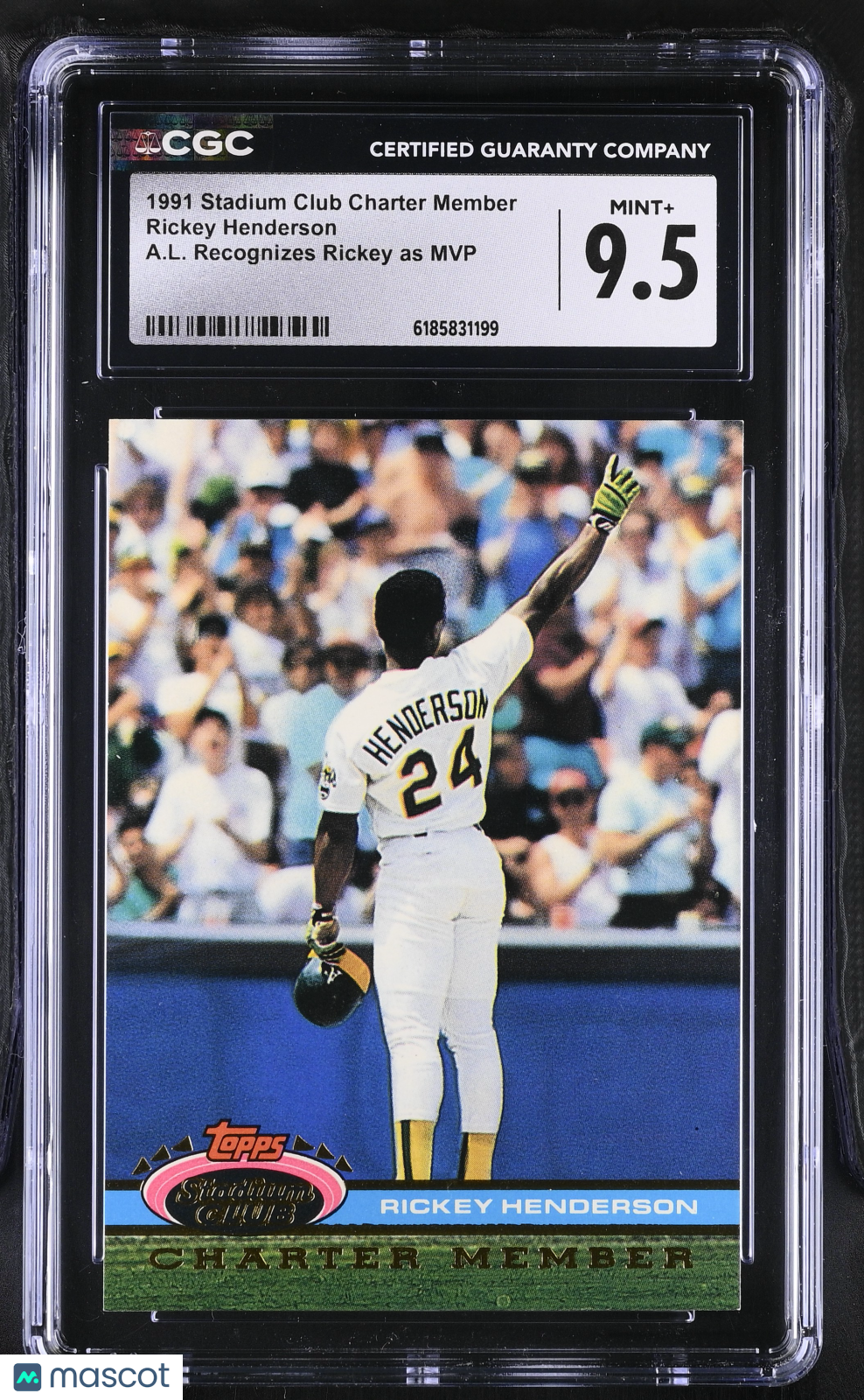 1991 Stadium Club Charter Member Rickey Henderson CGC 9.5 Oakland Athletics