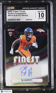 2025 Topps Finest RJ Harvey Rookie Autographs #RFA-RJH CGC 10 Denver Broncos