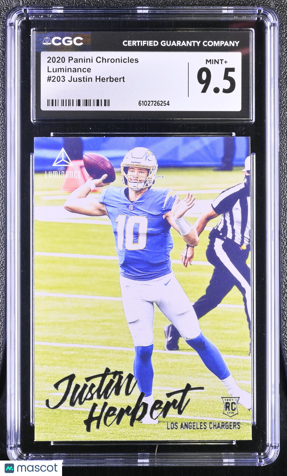 2020 Panini Chronicles Justin Herbert Rookie Luminance #203 CGC 9.5 Chargers