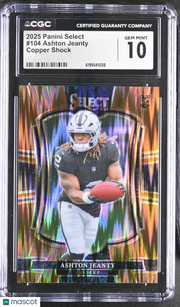 2025 Panini Select Ashton Jeanty Copper Shock /899 Rookie #104 CGC 10 Raiders