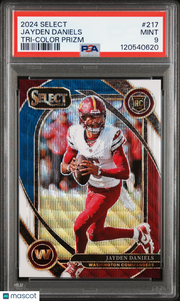 2024 Panini Select Jayden Daniels Tri Color /149 Rookie #217 PSA 9 Commanders