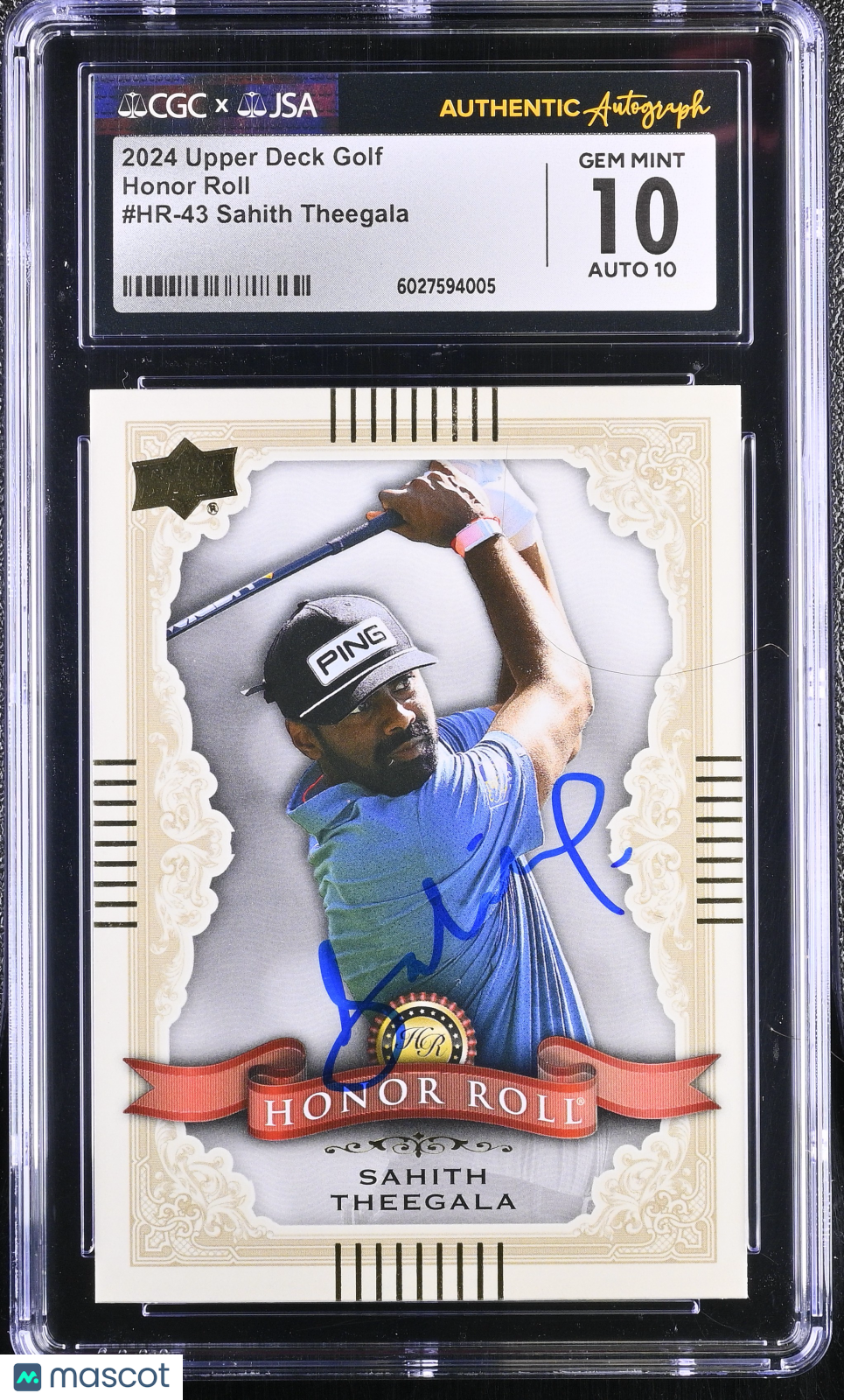 2024 Upper Deck Golf Sahith Theegala Honor Roll #HR-43 Auto Autograph CGC 10 JSA