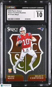 2024 Panini Select Drake Maye Select Certified Rookies #3 CGC 10 Patriots