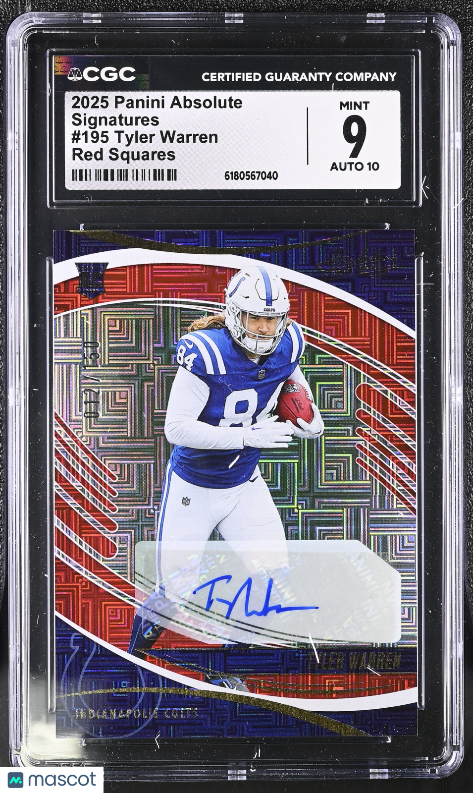 2025 Absolute Tyler Warren Red Squares /150 Rookie Signatures #195 CGC 9 Colts