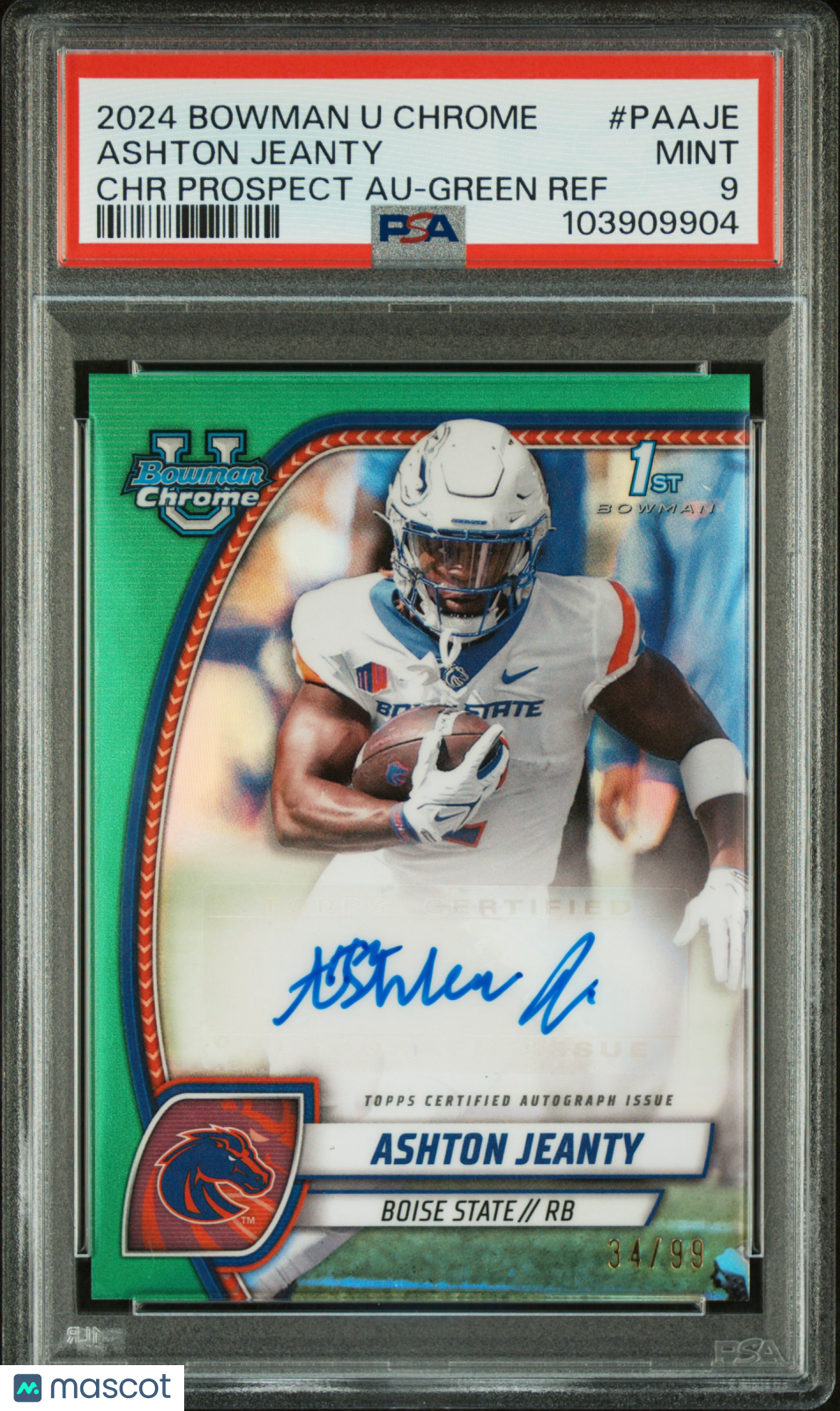 2024 Bowman University Chrome Bowman Auto Ashton Jeanty Green /99 Rookie PSA 9