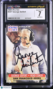 1991 Pro Set George Seifert Auto Autograph #297 CGC 7 JSA San Francisco 49ers
