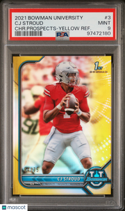 2021 Bowman University Chrome Prospects CJ Stroud Yellow /75 Rookie #3 PSA 9