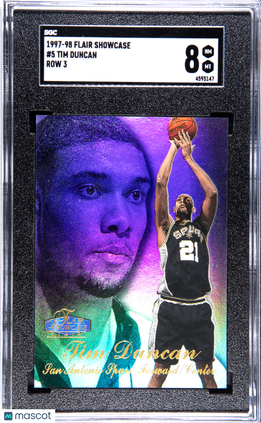 1997 Flair Showcase Tim Duncan #5 Row 3 SGC 8