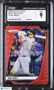 2025 Panini Prizm Nick Kurtz Ruby Wave Rookie #213 CGC 9 Oakland Athletics