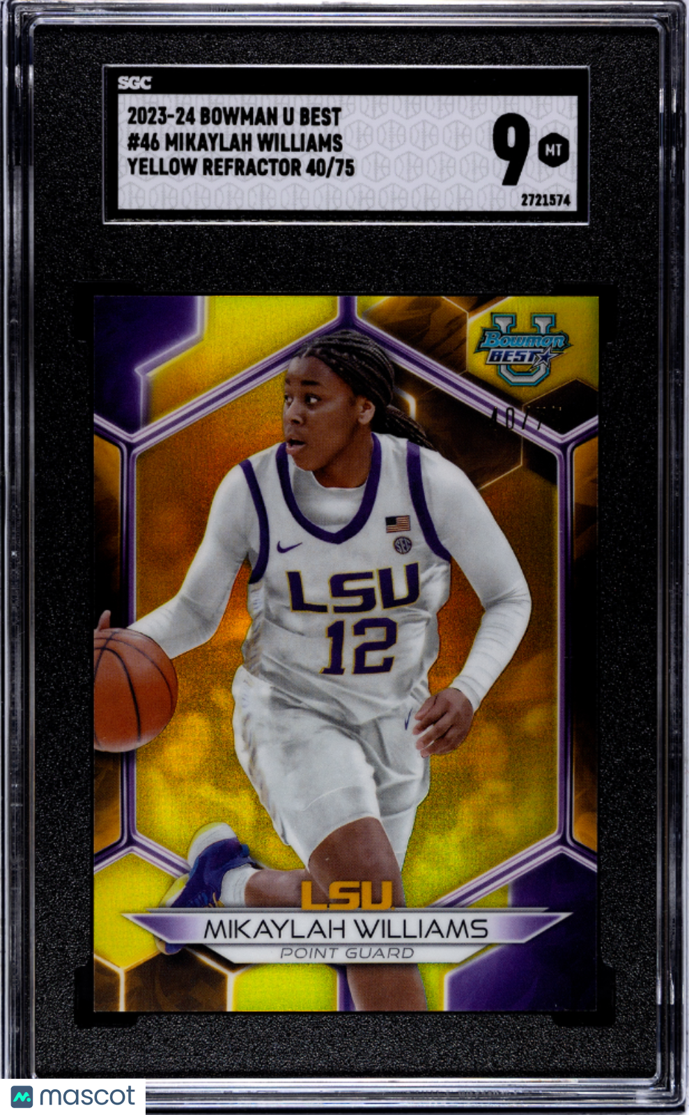 2023 Bowman U Best Mikaylah Williams Yellow Refractor 75 #46 SGC 9