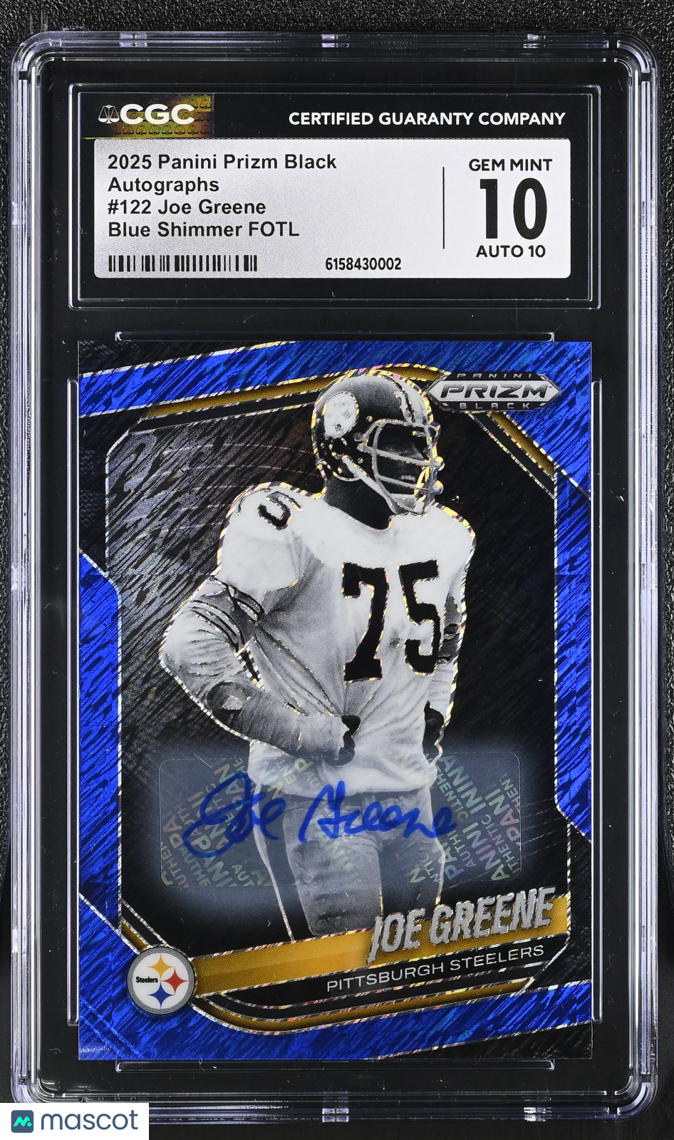 2025 Prizm Black Joe Greene Blue Shimmer FOTL /15 Auto #122 CGC 10 Steelers