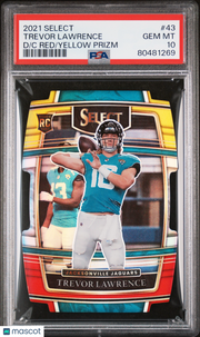 2021 Panini Select Trevor Lawrence D Red Yellow Prizm Rookie #43 PSA 10 Jaguars