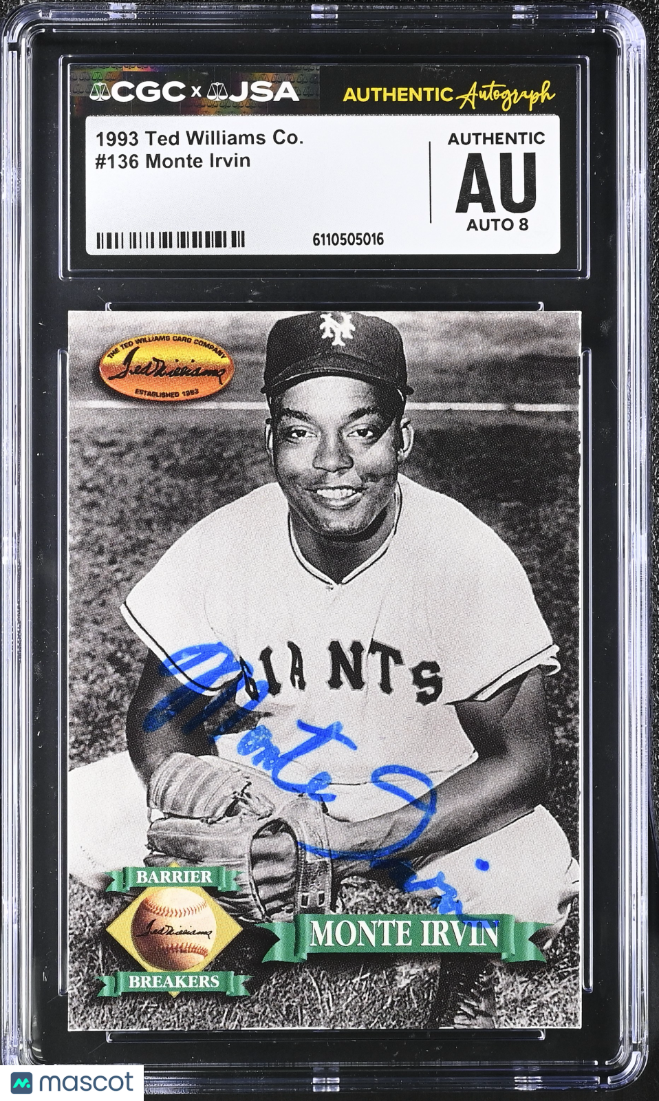 1993 Williams Monte Irvin Auto Autograph #136 CGC Authentic JSA New York Giants