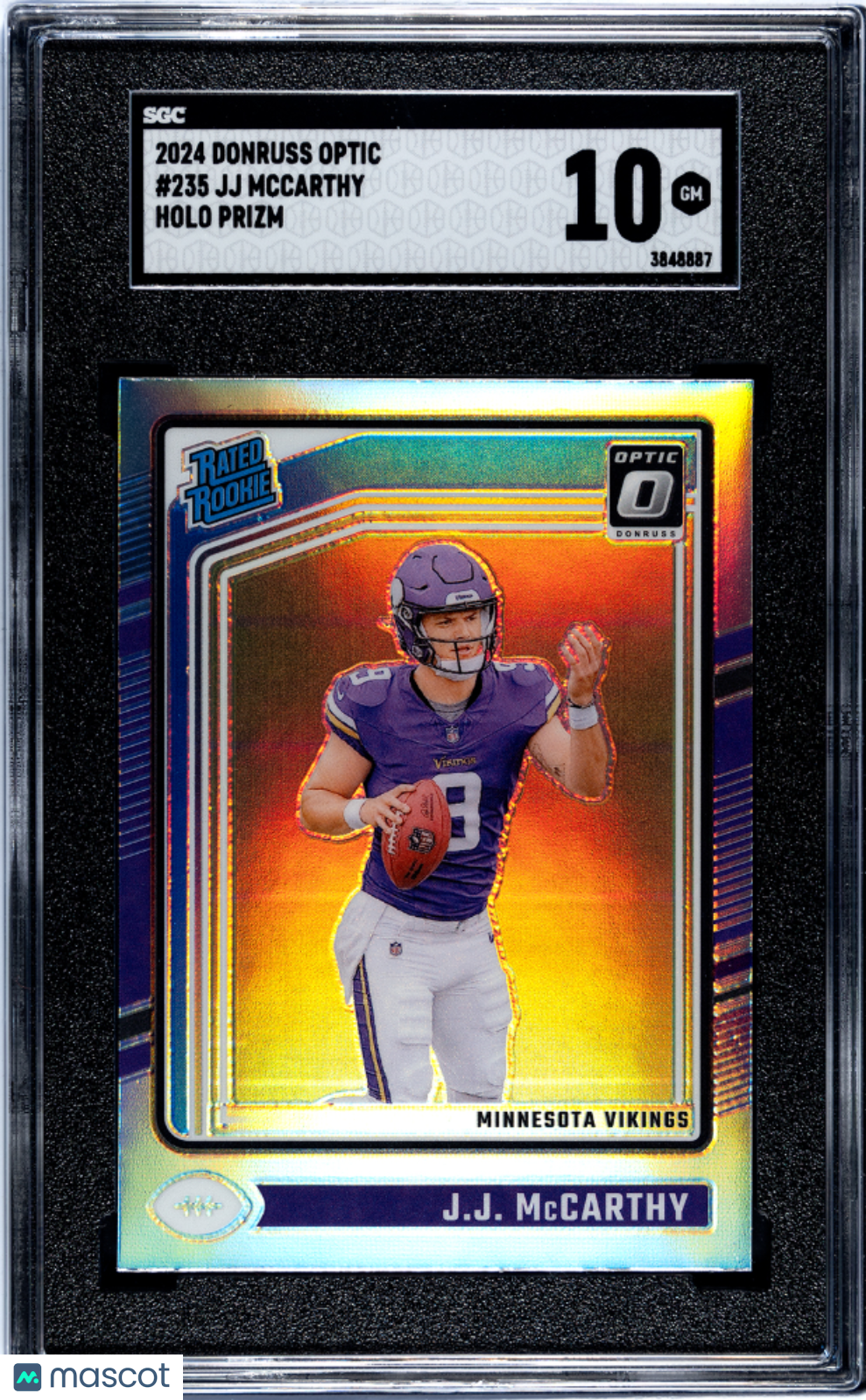 2024 Donruss Optic JJ Mccarthy Holo Prizm Rookie #235 SGC 10 Minnesota Vikings