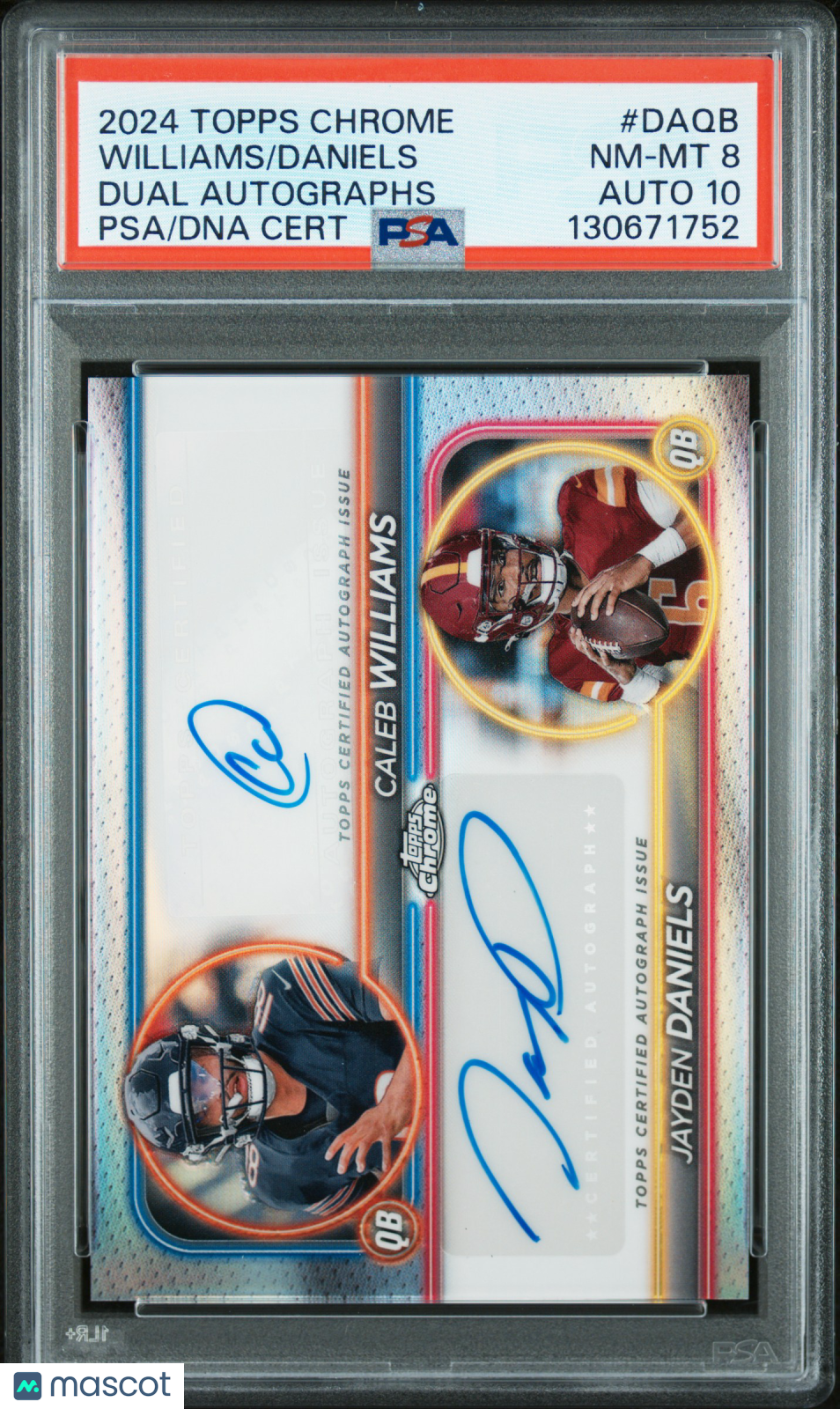 2024 Topps Chrome Dual Auto Caleb Williams Jayden Daniels Rookie #DAQB PSA 8