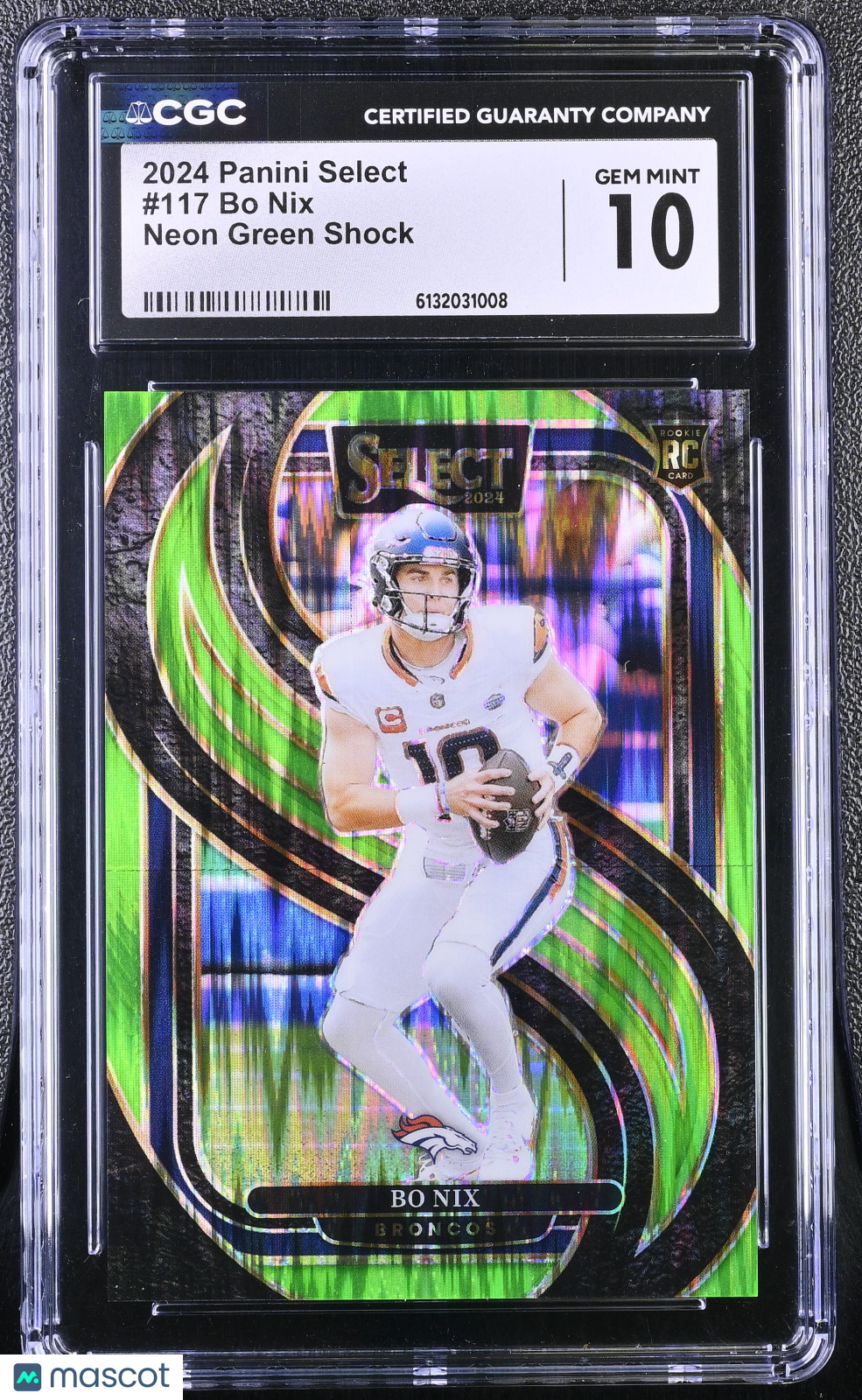2024 Panini Select Bo Nix Neon Green Shock /499 Rookie #117 CGC 10 Broncos