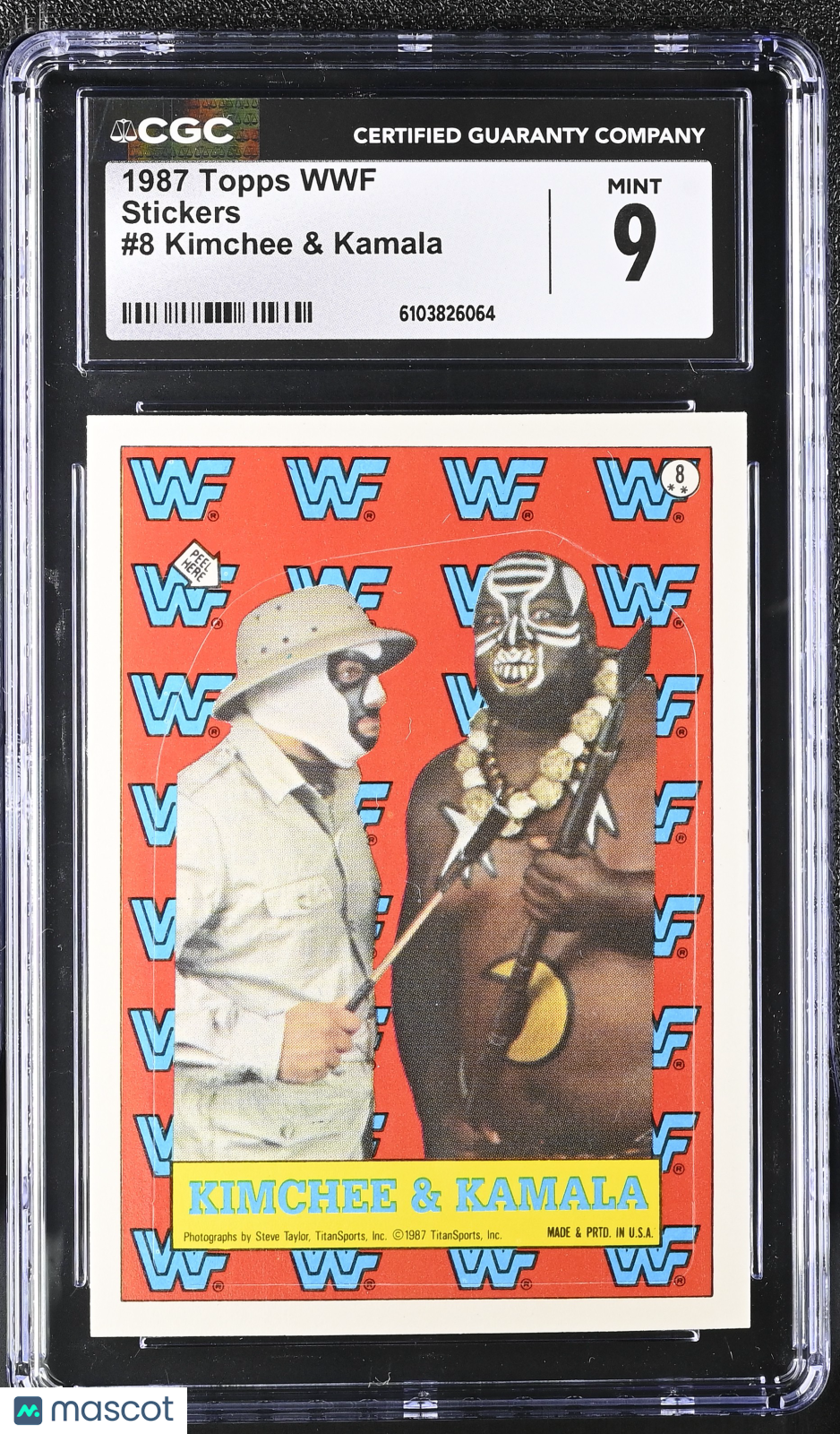 1987 Topps WWF Kimchee & Kamala Stickers #8 CGC 9