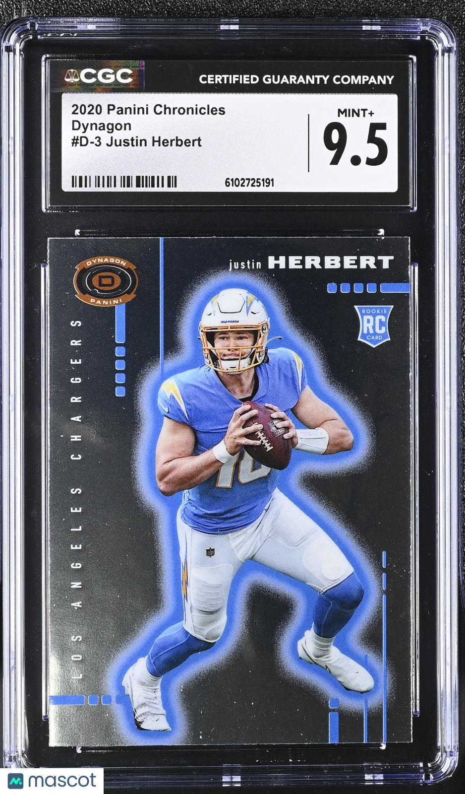 2020 Panini Chronicles Justin Herbert Rookie Dynagon #D-3 CGC 9.5 Chargers