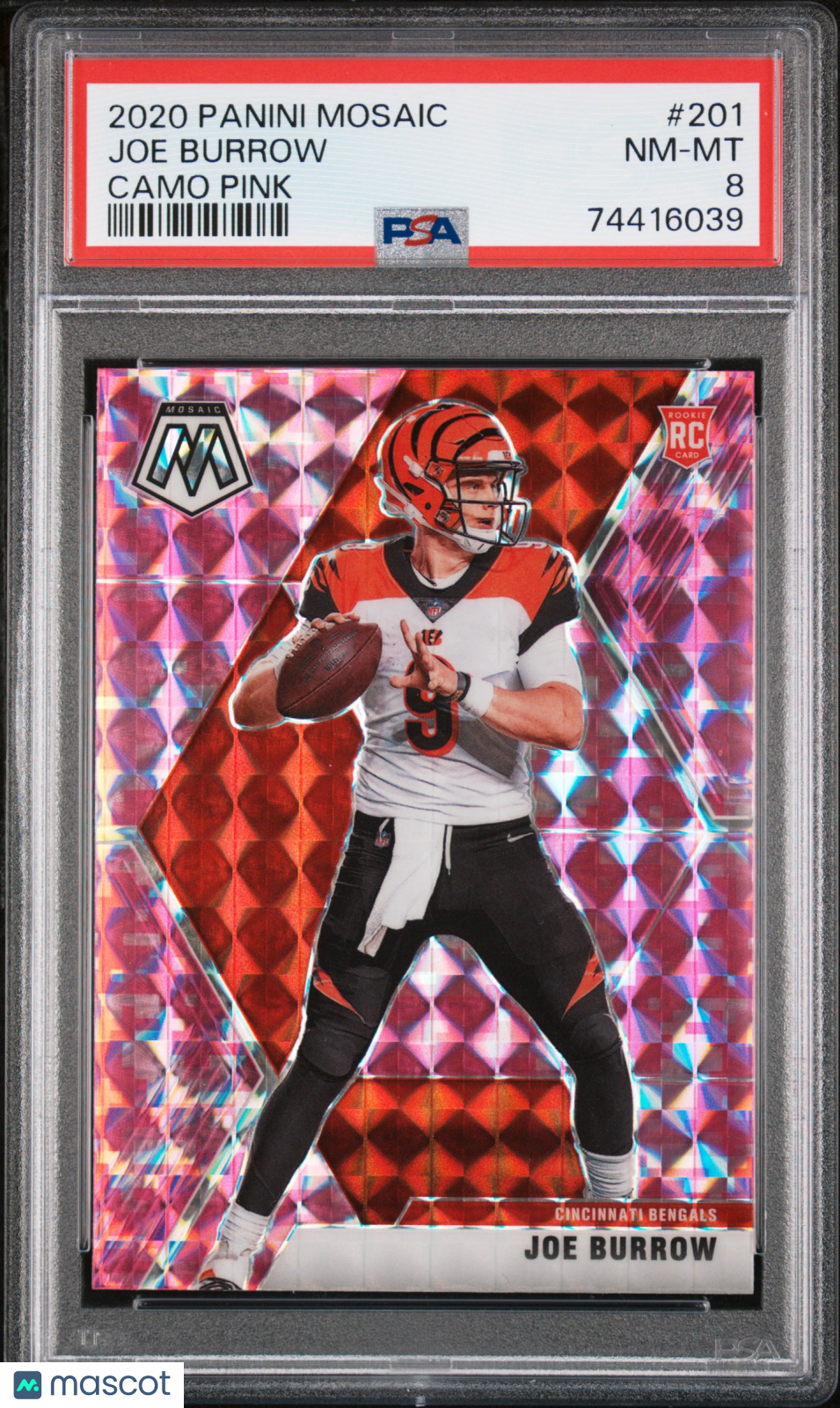 2020 Panini Mosaic Joe Burrow Camo Pink Rookie #201 PSA 8 Cincinnati Bengals