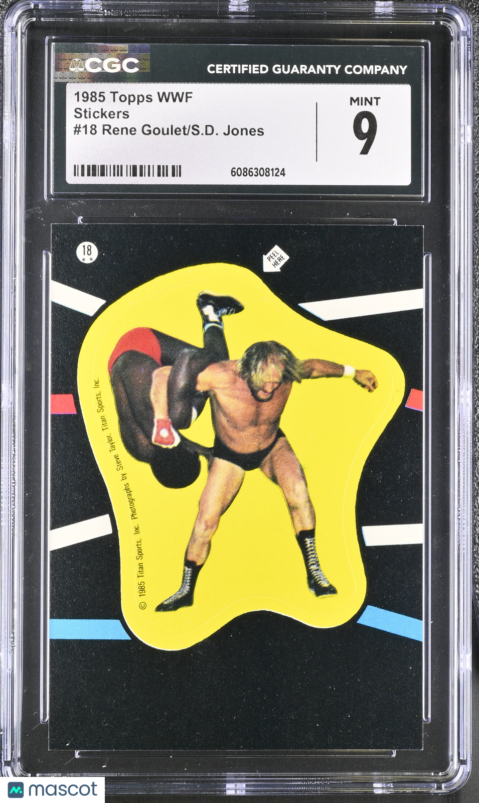 1985 Topps WWF Rene Goulet/S.D. Jones Stickers #18 CGC 9