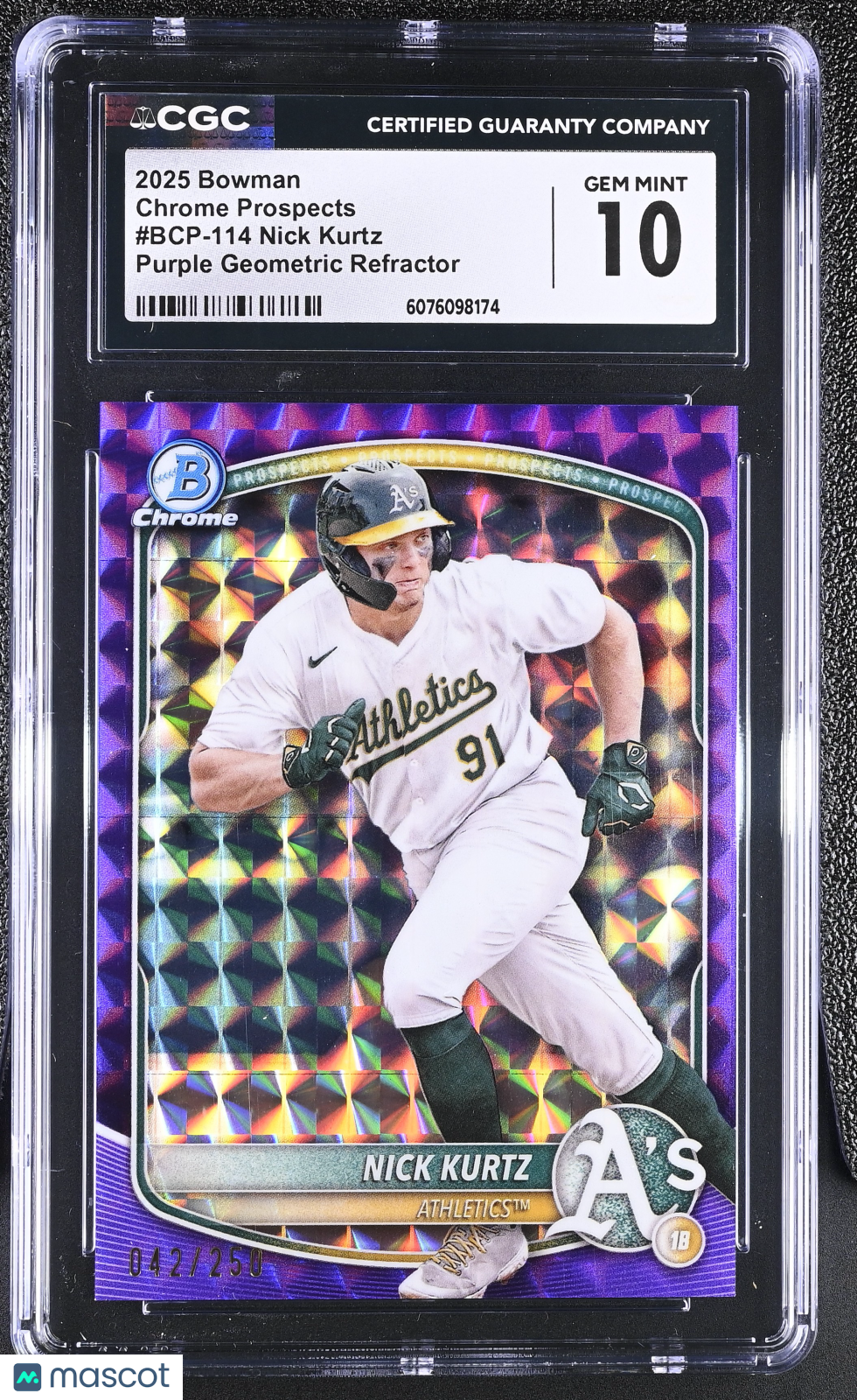 2025 Bowman Nick Kurtz Purple Geometric Refractor /250 Chrome #BCP-114 CGC 10