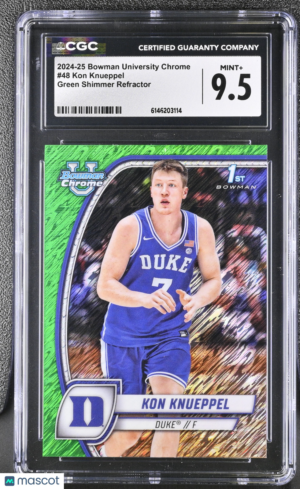 2024-25 Bowman University Chrome Kon Knueppel Green Shimmer #48 CGC 9.5 Duke