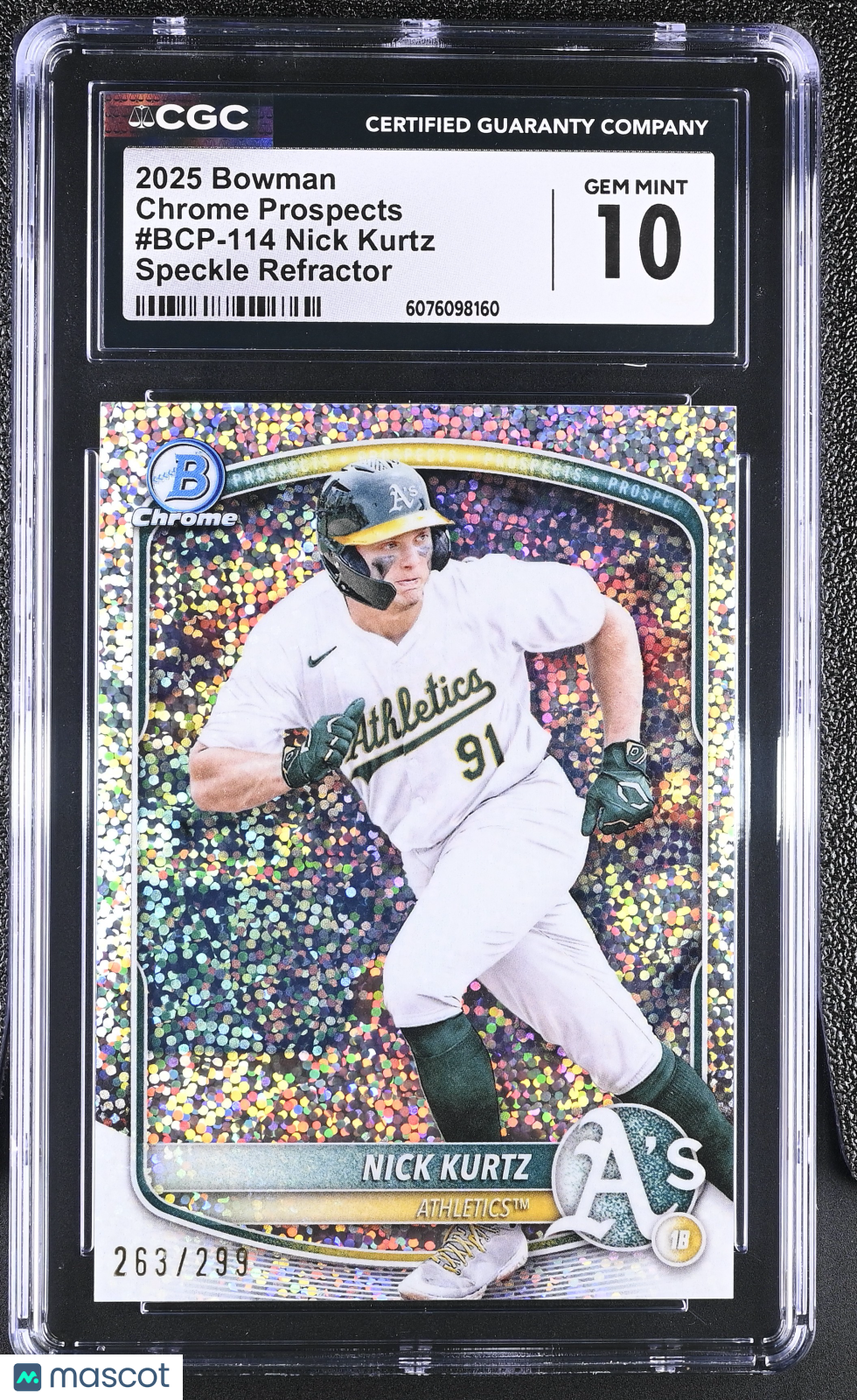 2025 Bowman Nick Kurtz Speckle Refractor /299 Rookie Chrome #BCP-114 CGC 10