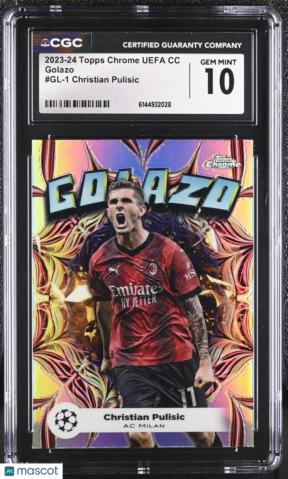 2023-24 Topps Chrome UEFA CC Christian Pulisic Golazo #GL-1 CGC 10 AC Milan