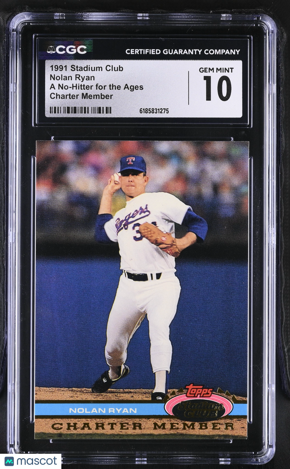 1991 Stadium Club Charter Member Nolan Ryan CGC 10 Texas Rangers