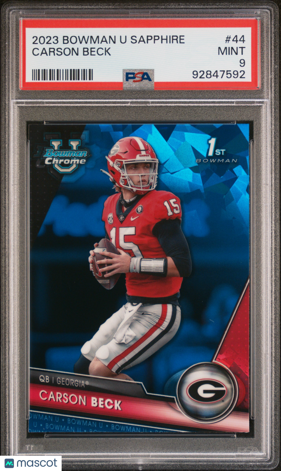 2023 Bowman University Chrome Sapphire Carson Beck Rookie #44 PSA 9 Georgia
