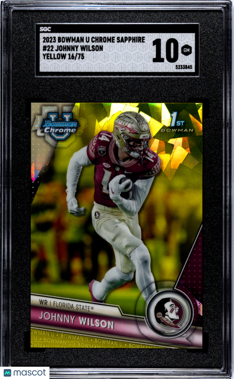2023 Bowman U Chrome Sapphire Johnny Wilson Yellow /75 Rookie #22 SGC 10