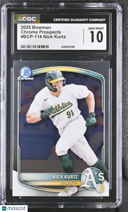 2025 Bowman Nick Kurtz #BCP-114 Chrome Prospects CGC 10