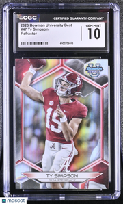 2023 Bowman University Best Ty Simpson Refractor Rookie #47 CGC 10 Alabama