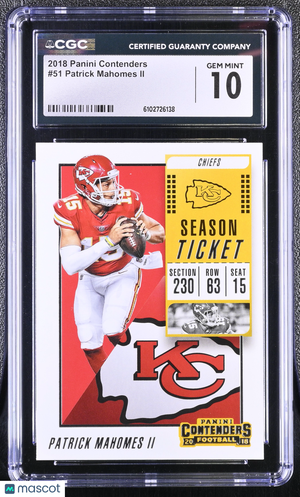 2018 Panini Contenders Patrick Mahomes II #51 CGC 10 Kansas City Chiefs