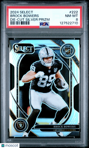 2024 Panini Select Brock Bowers Die Cut Silver Prizm Rookie #222 PSA 8 Raiders