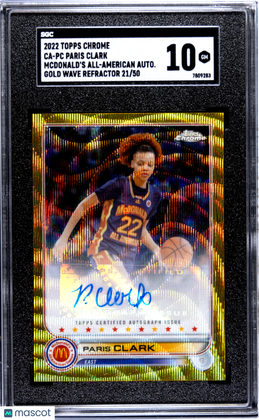 2022 Topps Chrome Mcdonald's Paris Clark AutoGold Wave /50 Rookie #CA-PC SGC 10