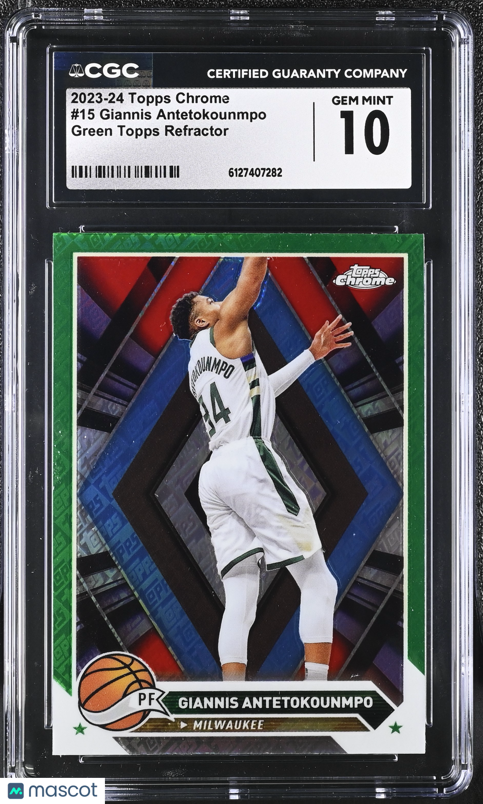 2023-24 Topps Chrome Giannis Antetokounmpo Green Refractor #15 CGC 10 Bucks