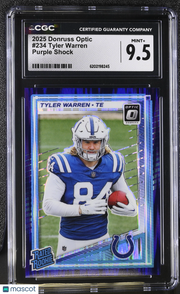 2025 Donruss Optic Tyler Warren Purple Shock Rookie #234 CGC 9.5 Colts
